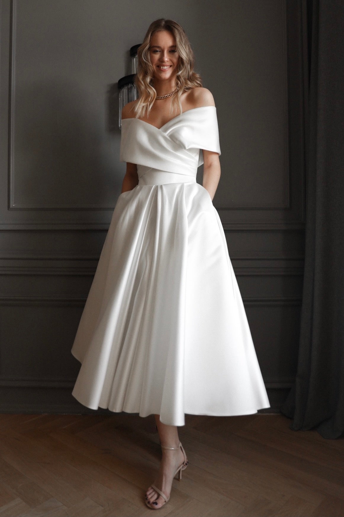white midi dress bridal